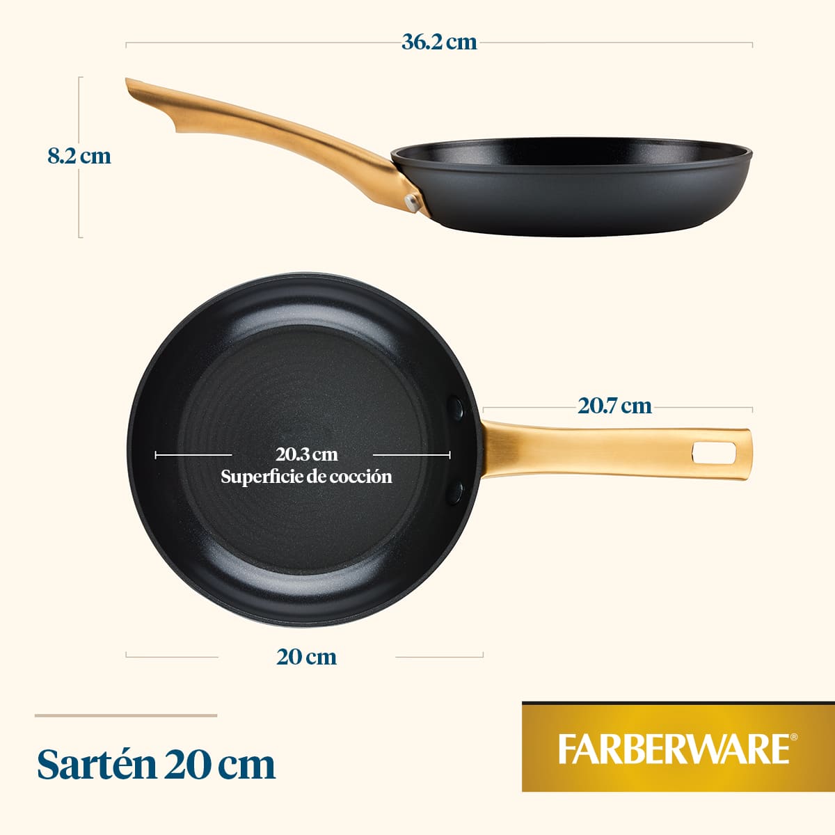 Sartén Farberware 20 cm antiadherente cerámico de aluminio forjado - inducción - Imagen 5