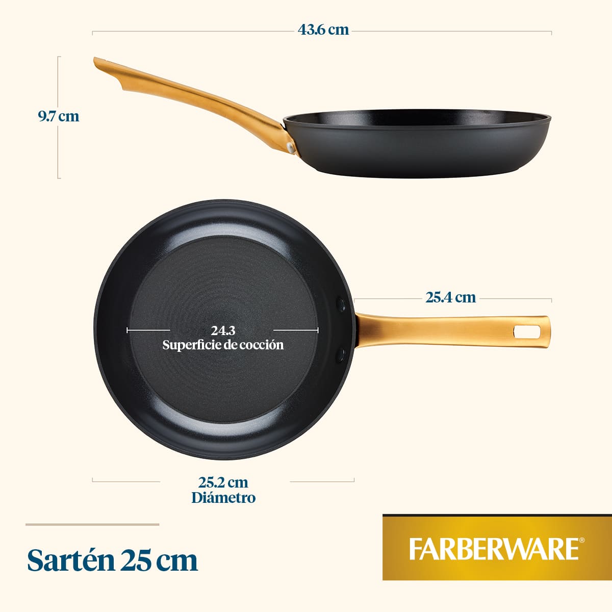 Sartén Farberware 25 cm antiadherente cerámico de aluminio forjado - inducción - Imagen 5