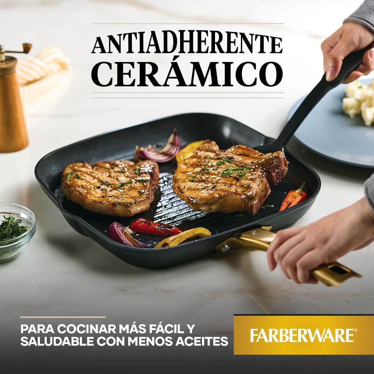 Plancha grill Farberware 27 cm antiadherente cerámico en aluminio forjado - inducción - Imagen 7