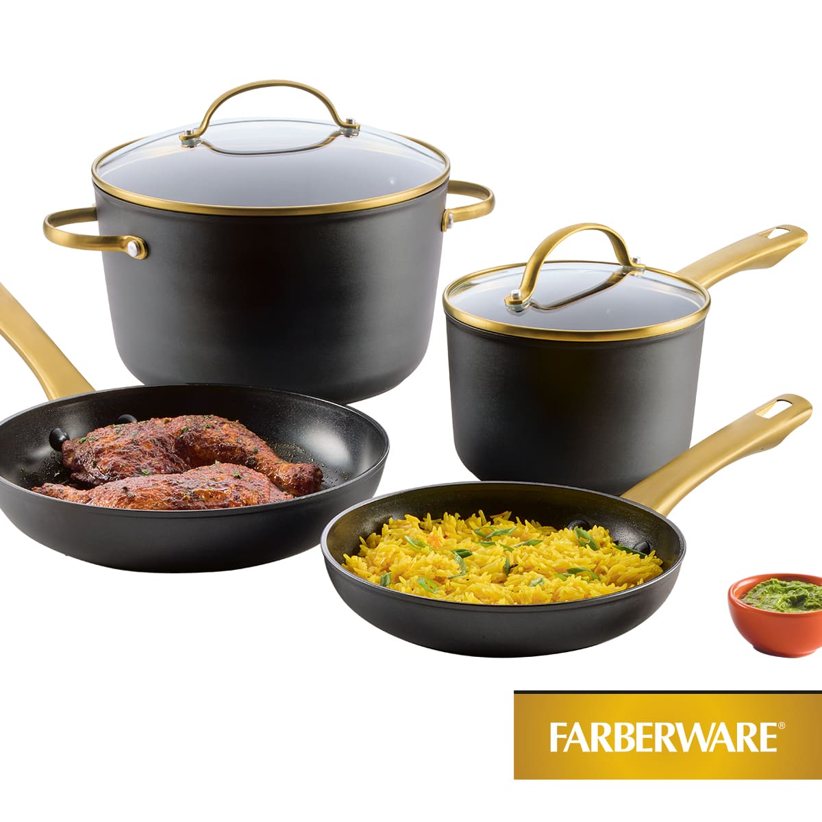 Juego de ollas Farberware 8 piezas antiadherente cerámico en aluminio forjado - inudcción - Imagen 5