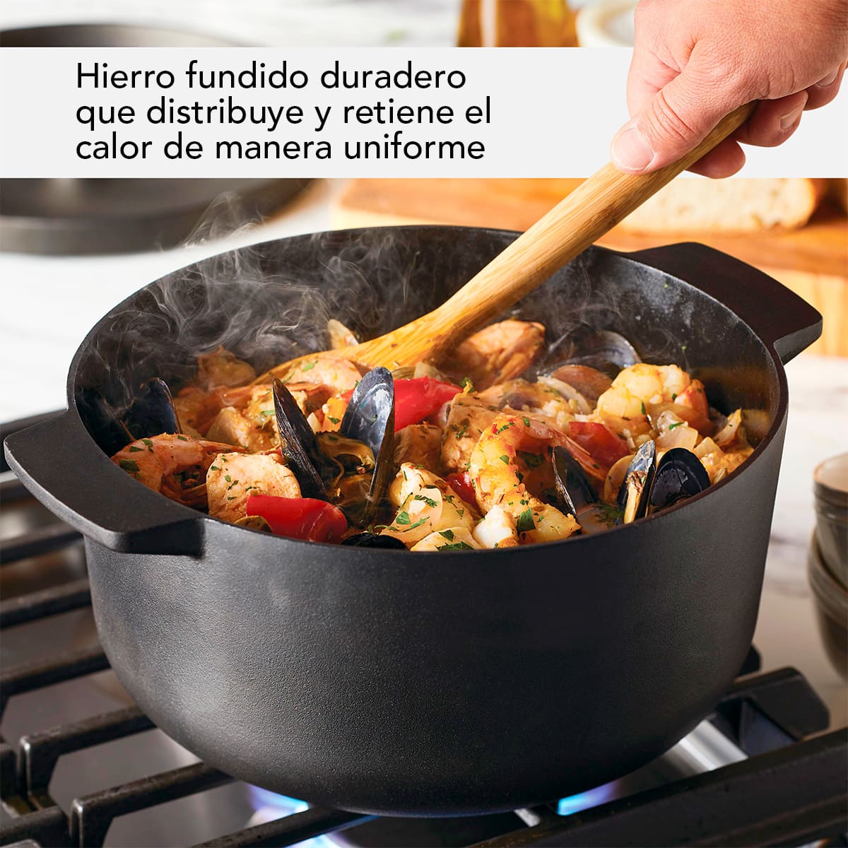 Olla KitchenAid tipo horno holandés negro de 5.7 L de hierro fundido esmaltado - Imagen 8