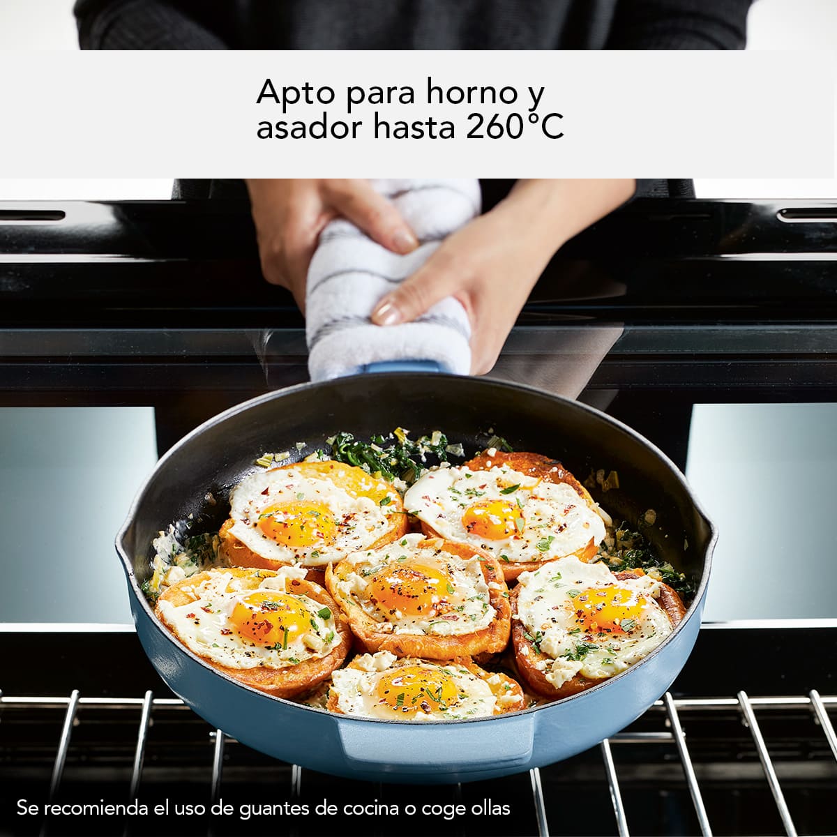 Sartén KitchenAid 30 cm de hierro fundido esmaltado con asas y picos vertederos - azul - Imagen 11
