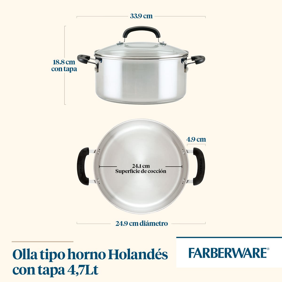 Olla Farberware 24 cm de acero inoxidable con tapa de vidrio templado - Imagen 5