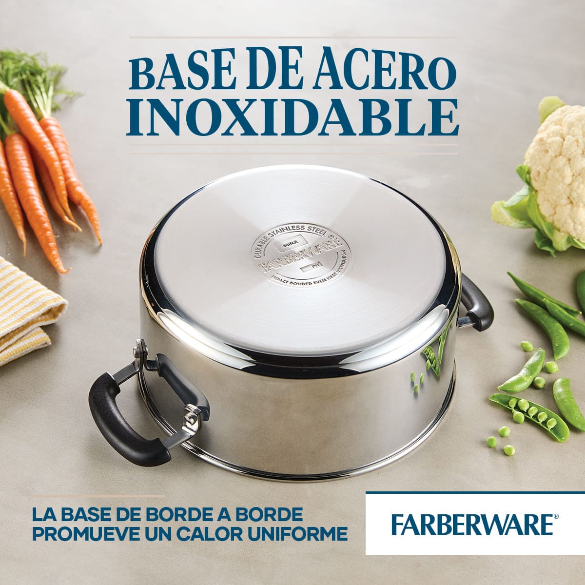 Olla Farberware 24 cm de acero inoxidable con tapa de vidrio templado - Imagen 7