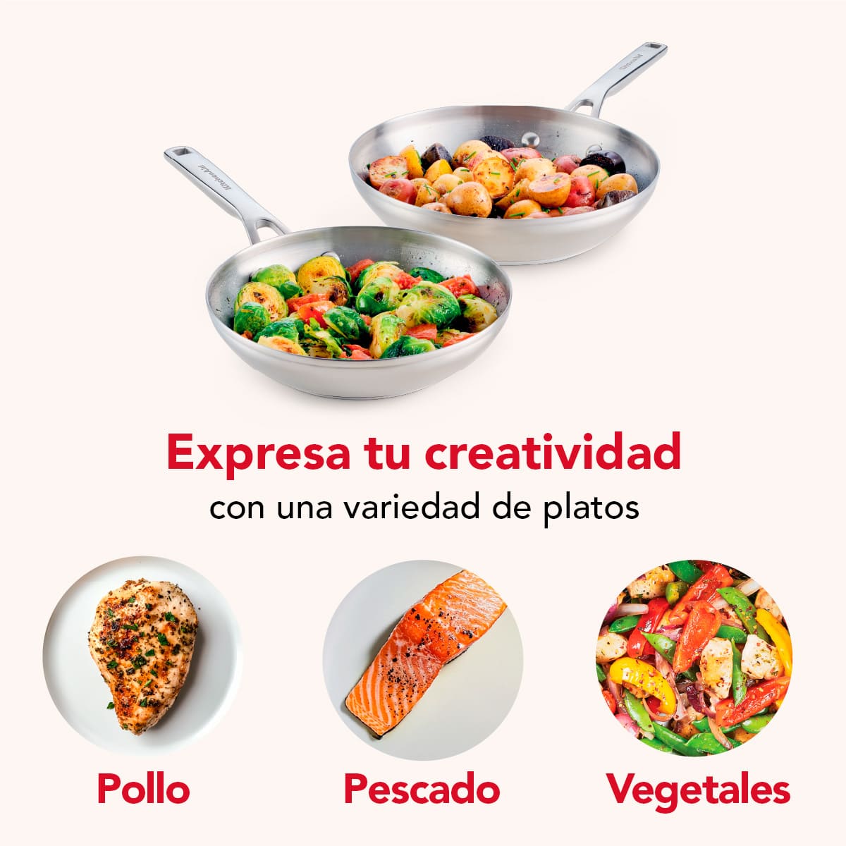 Set de sartenes KitchenAid 20 y 24 cm - acero inoxidable de 3 capas, inducción - Imagen 12
