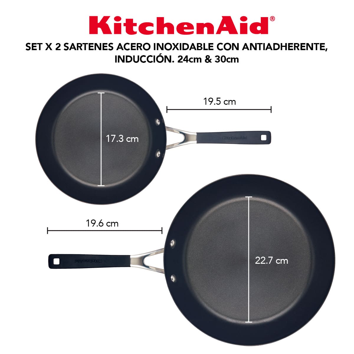 Set de sartenes KitchenAid 24 y 30 cm - acero inoxidable y placa de inducción - Imagen 4