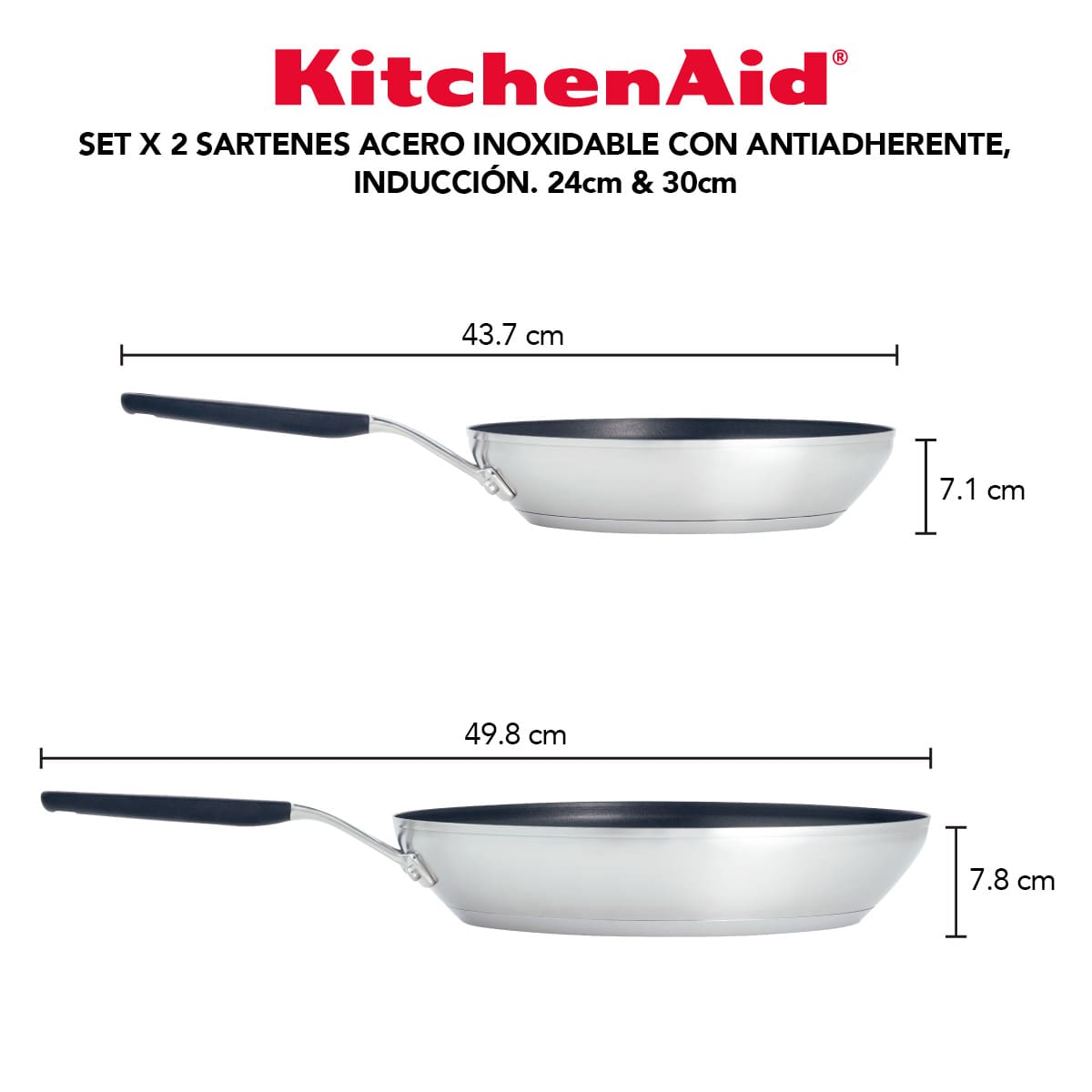 Set de sartenes KitchenAid 24 y 30 cm - acero inoxidable y placa de inducción - Imagen 5