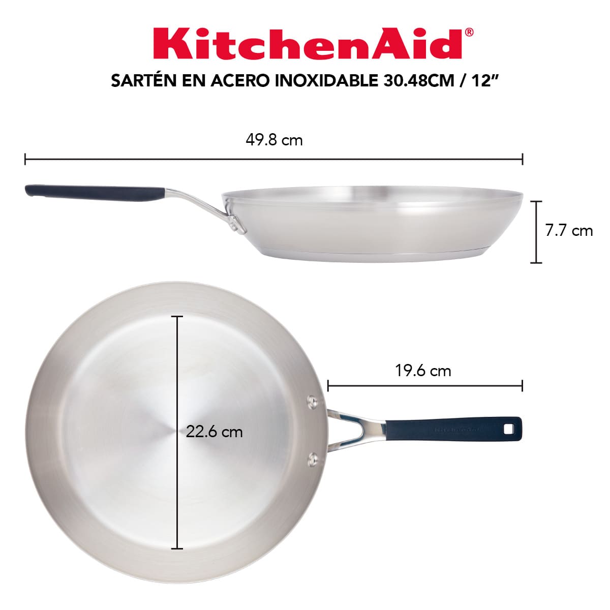 Sartén KitchenAid 30 cm de acero inoxidable y placa de inducción - Imagen 4