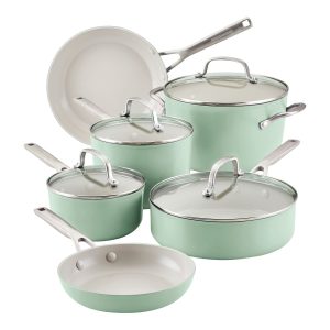84820-01 Juego de ollas KitchenAid 10 piezas antiadherente - cerámico anodizado verde