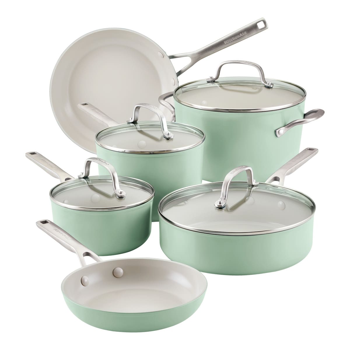 Juego de ollas KitchenAid 10 piezas antiadherente - cerámico anodizado verde