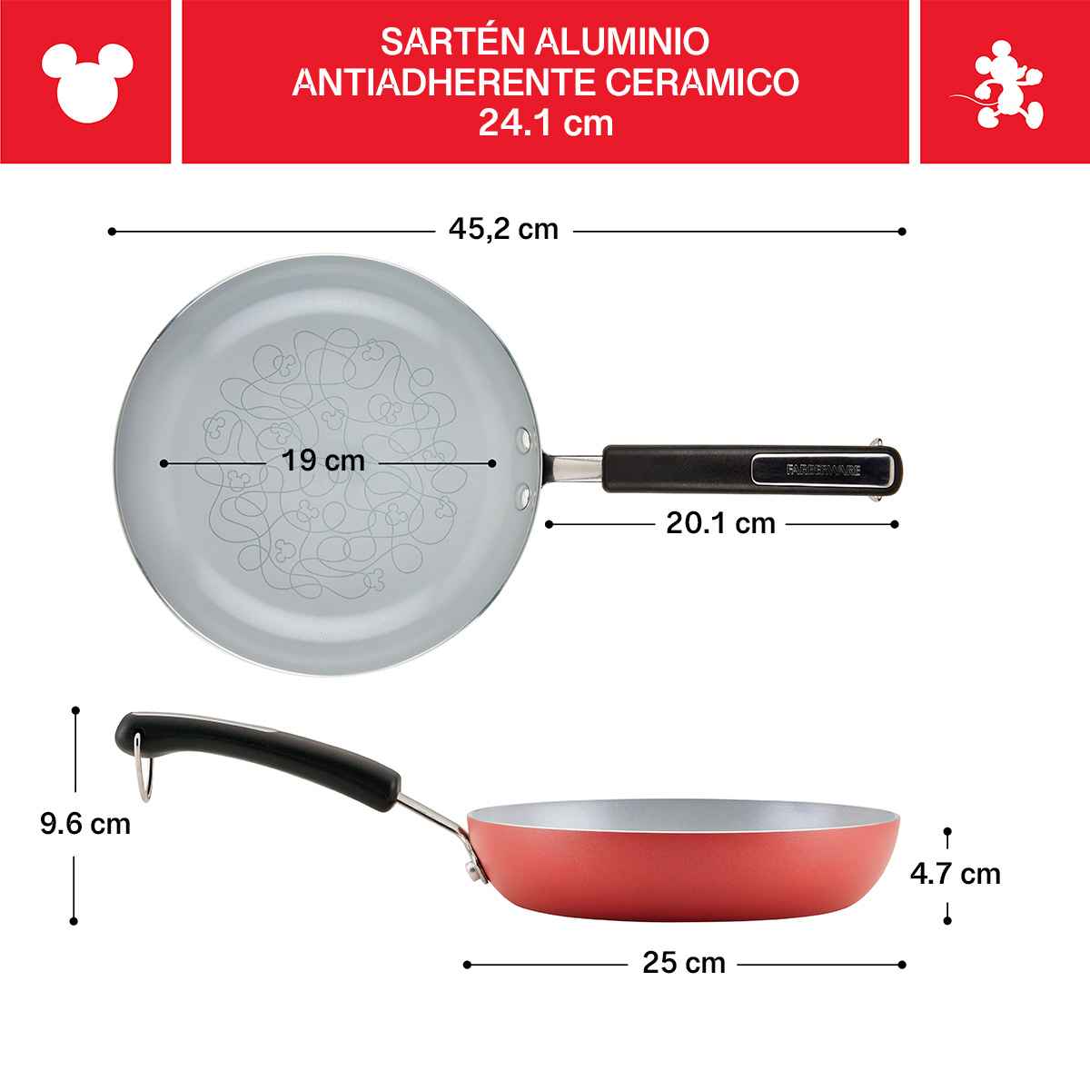 Sartén Farberware 24 cm Disney Bon Voyage - antiadherente cerámico rojo - Imagen 4